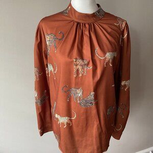 SHEIN Animal Print Long-Sleeve Blouse - Size Small